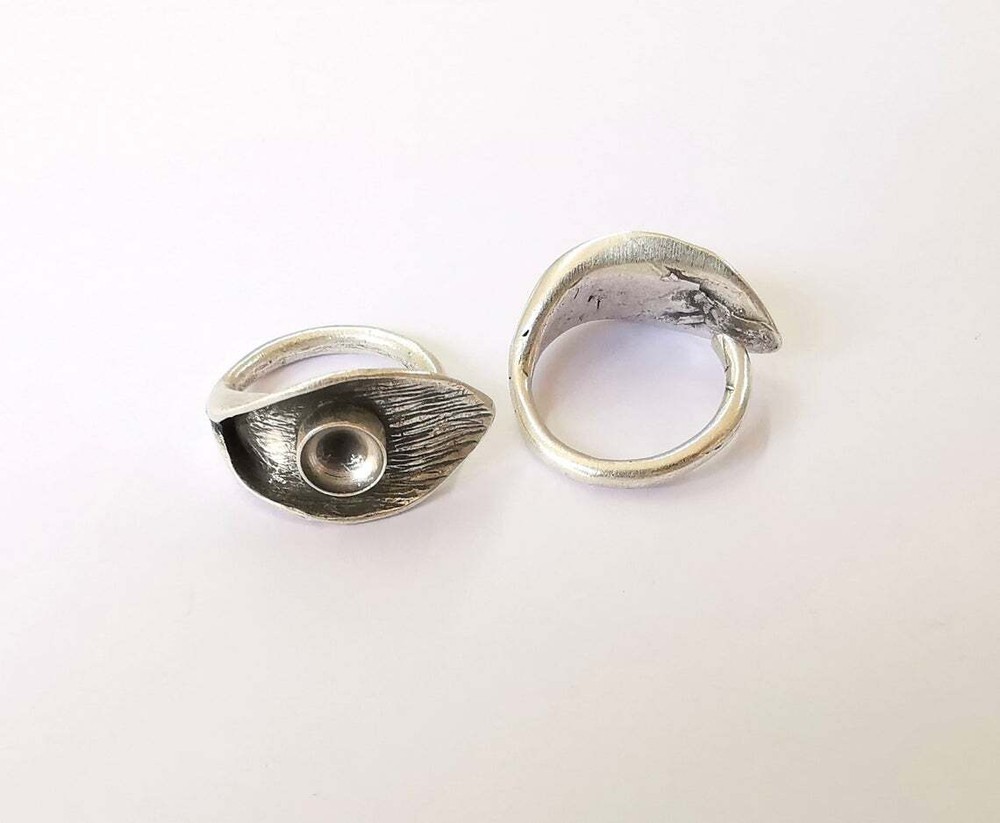 Leaf Ring Blank Base Bezel Settings Cabochon Mountings Adjustable Brass G25176