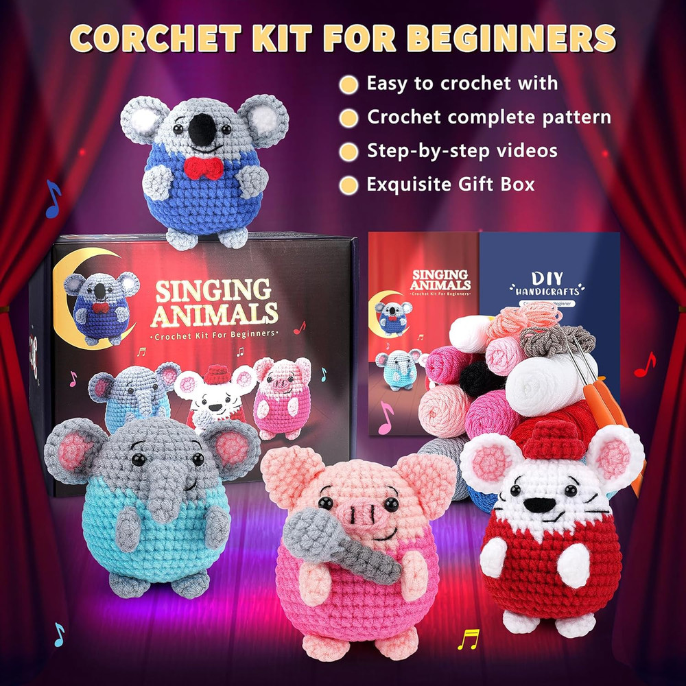 Crochet Kit for Beginners - 4 PCS Crochet Starter Kit with Step-by-Step Video Tu