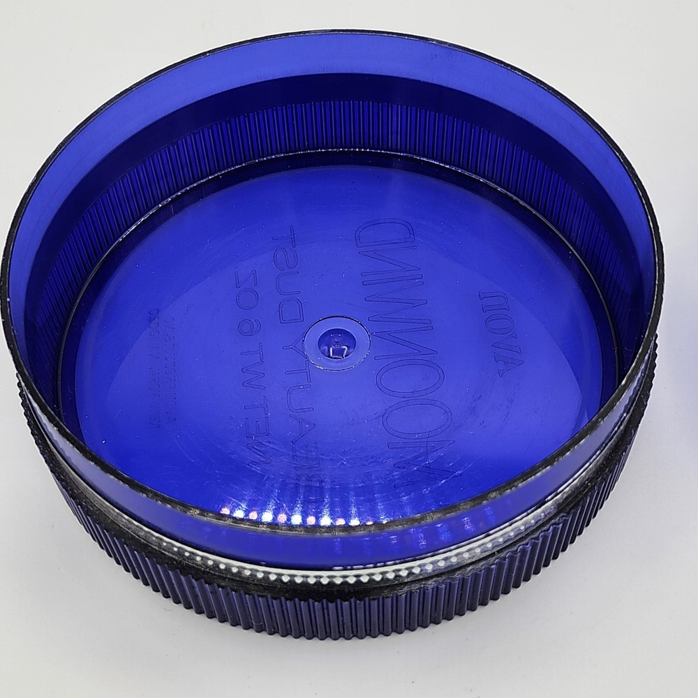 VINTAGE 1971 AVON MOONWIND DUSTING POWDER BOX - BLUE PLASTIC - EMPTY
