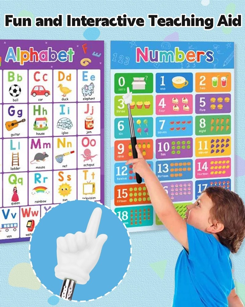 Dumero Extendable Finger Pointer Stick, School Collapsible Telescoping Black