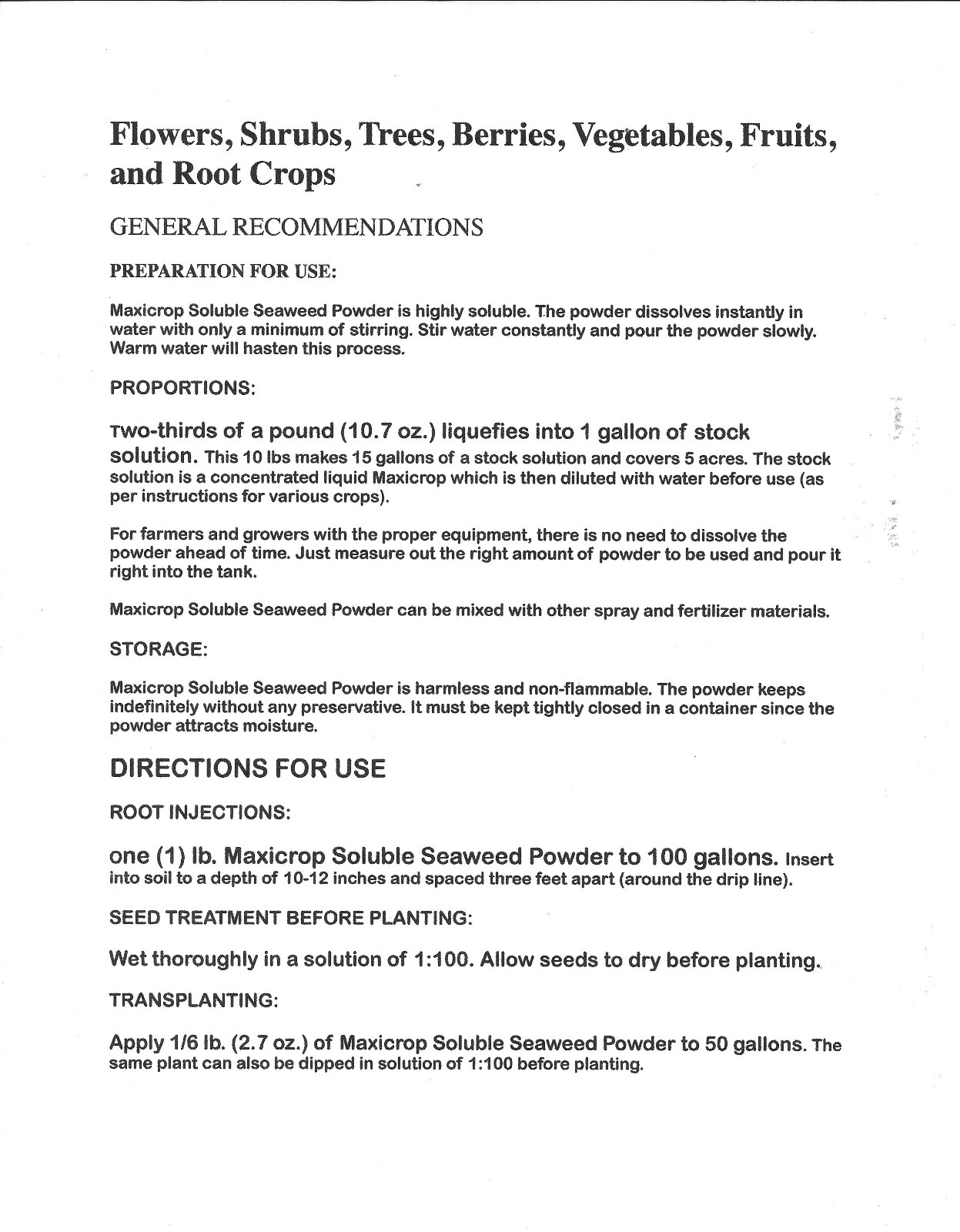 Maxicrop, , 44 lb bags of soluble seaweed powder, reduced again for spring