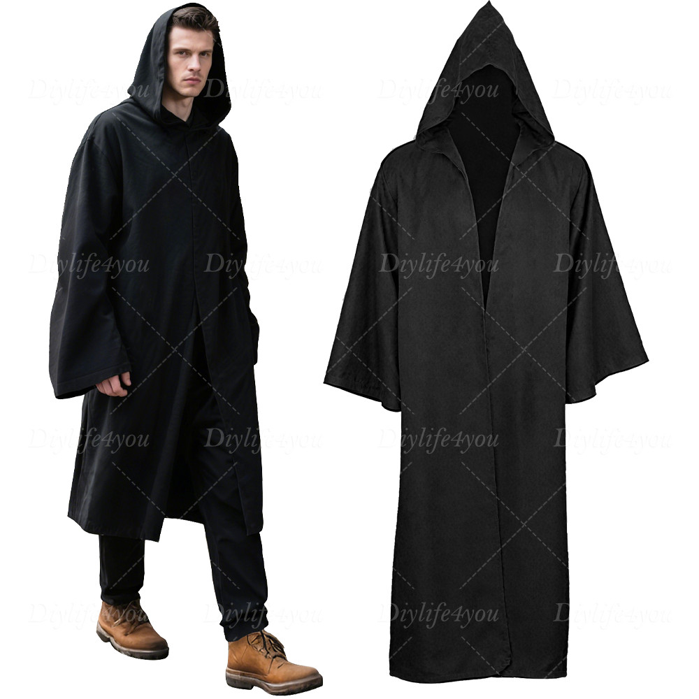 Adults Mens Hooded Robe Cloak Cape Party Halloween Vampire Robe Cosplay Costume