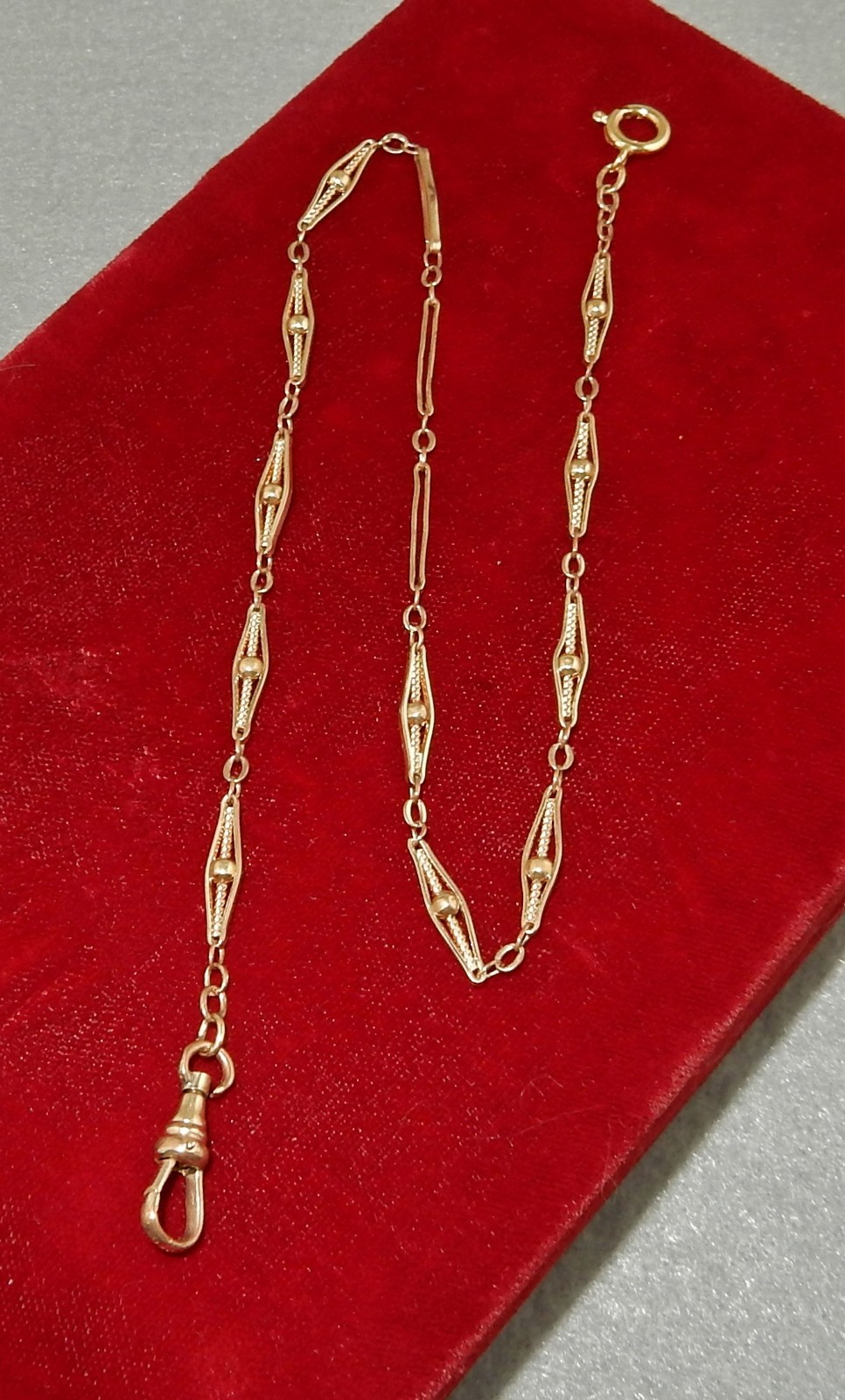 Antique 1/20 12K Yellow Gold Filled 14" Fancy Bar Link Pocket Watch Chain 5g