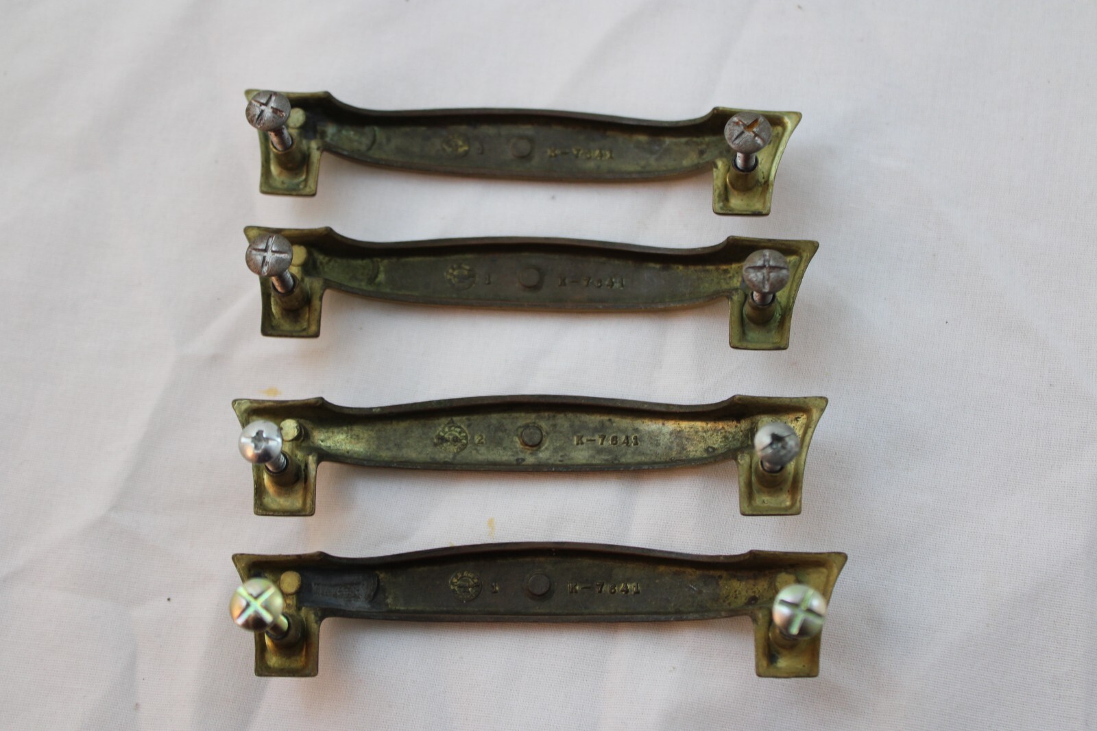 5 Vintage Keeler Brass Co Drawer Pulls Cabinet Handles MCM 7641 (4) & 7642 (1)