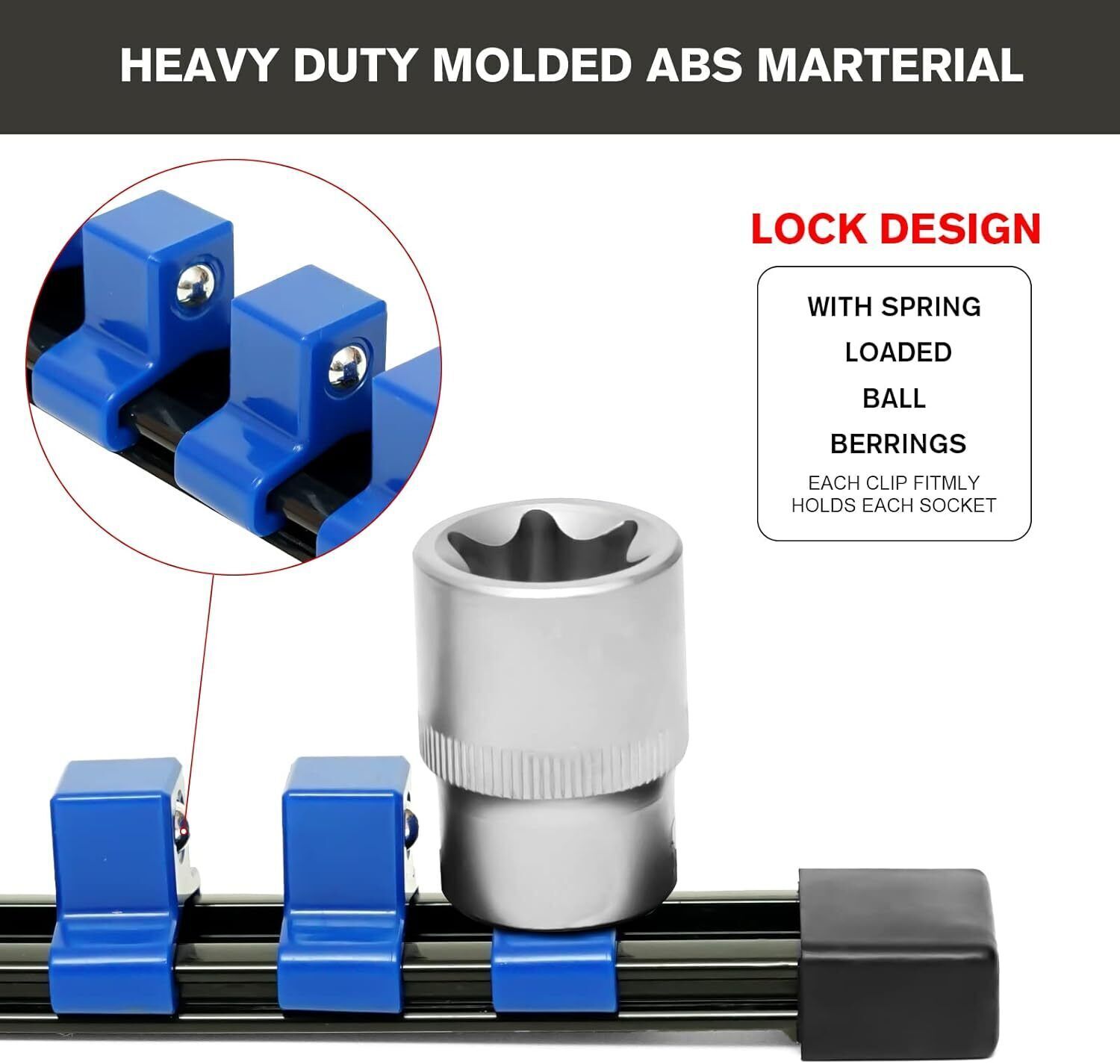 9PC ABS Socket Organizer 1/2 3/8 1/4 inch Drive Socket Rail Holders Wall Mount