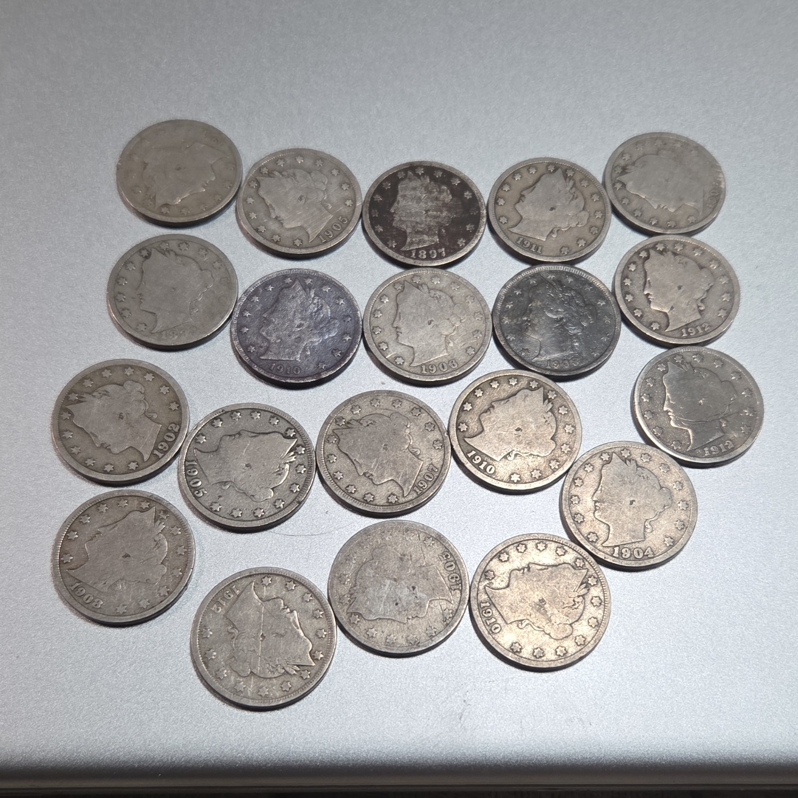 Liberty V Nickel Lot (20 Coins) Better Grade 1890s–1912 Incl 1912D Strong Detail
