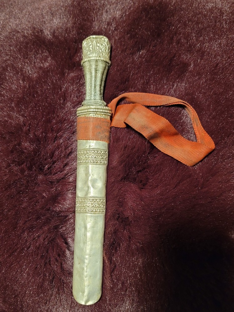 Antique Bhutanese Silver Knife-Dagger with Silver Sheath