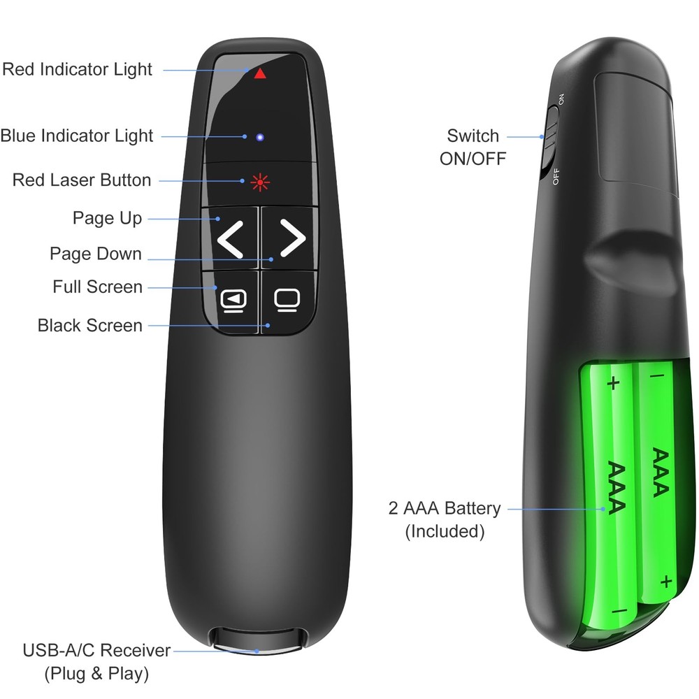 2 Units Presentation Clicker PowerPoint Presenter Remote Laser Pointer Projec...