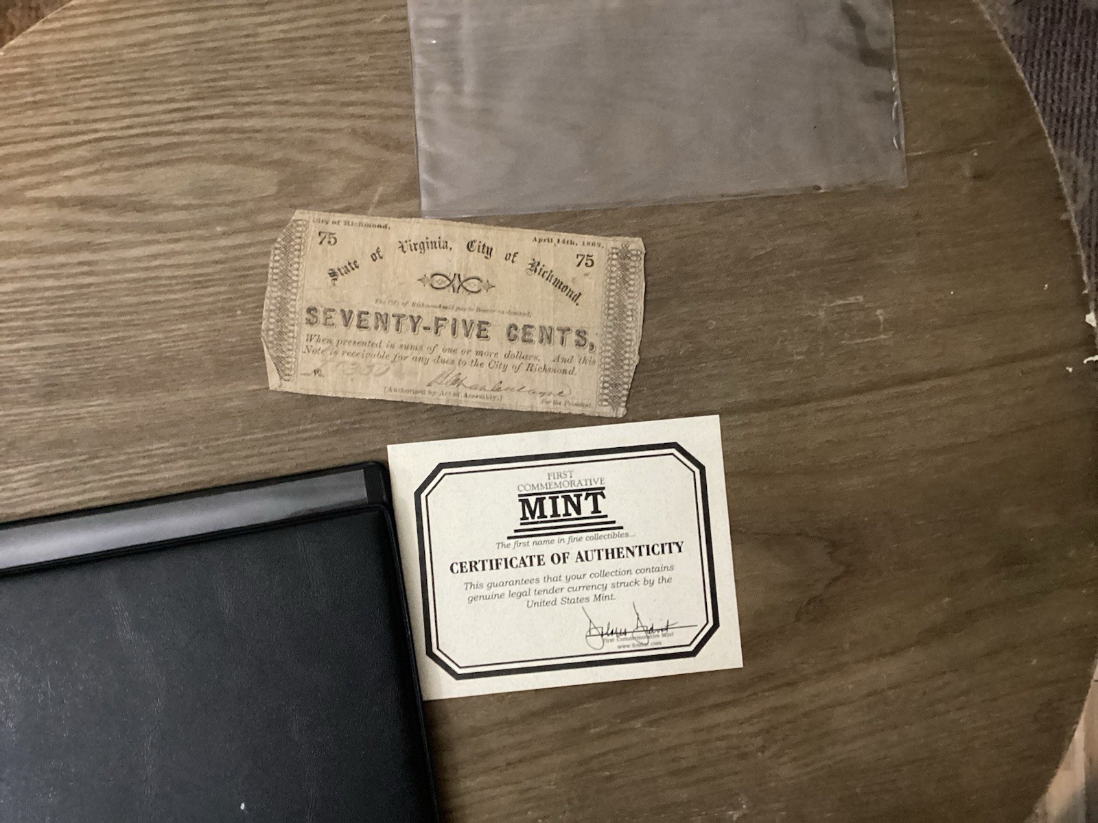 1862 Richmond Virginia 75¢ Obsolete Banknote Civil War Era Currency w/COA