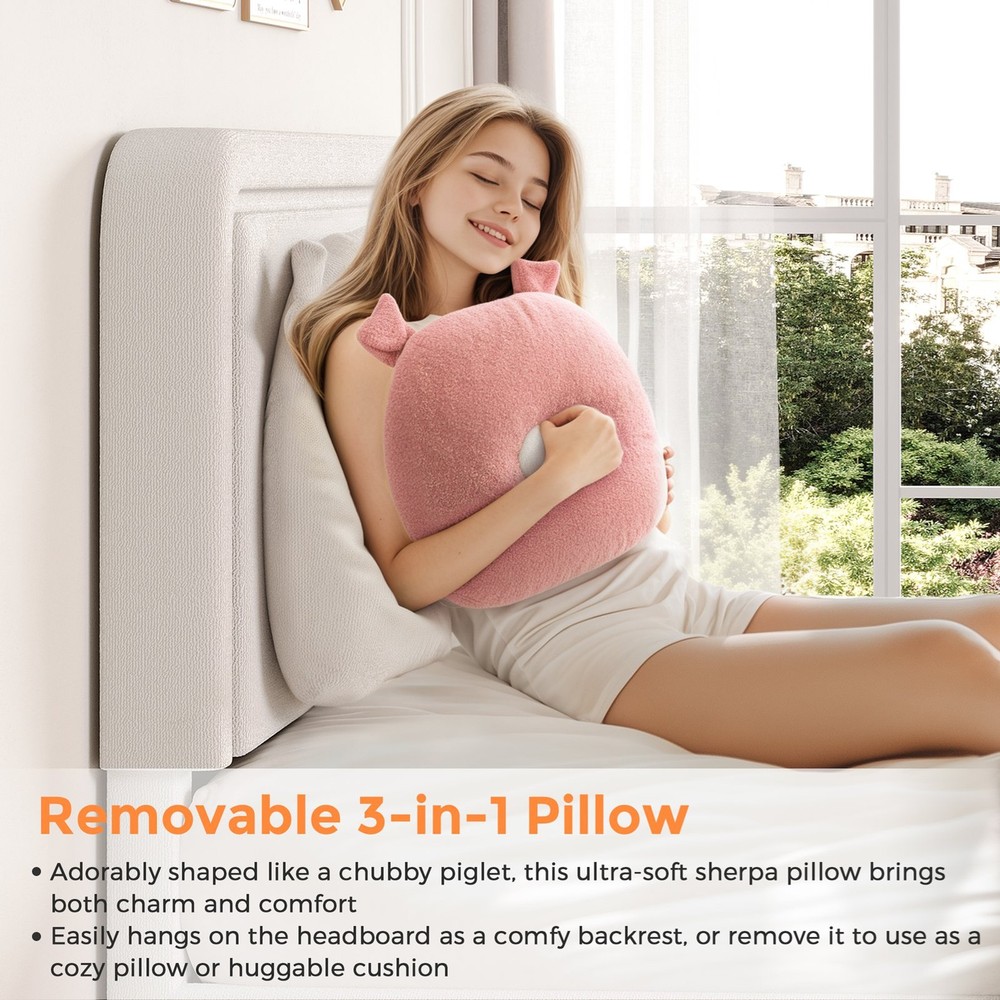 Easy Assembly Upholstered Beige Bed Adjustable Headboad With LED Light