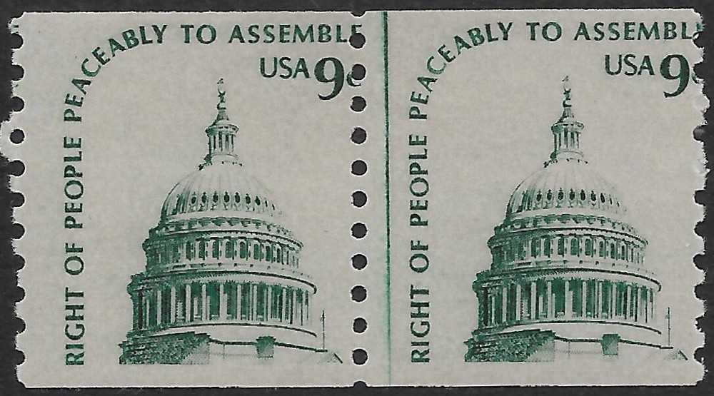 1616 9 cent Capitol Misperfed Line Pair