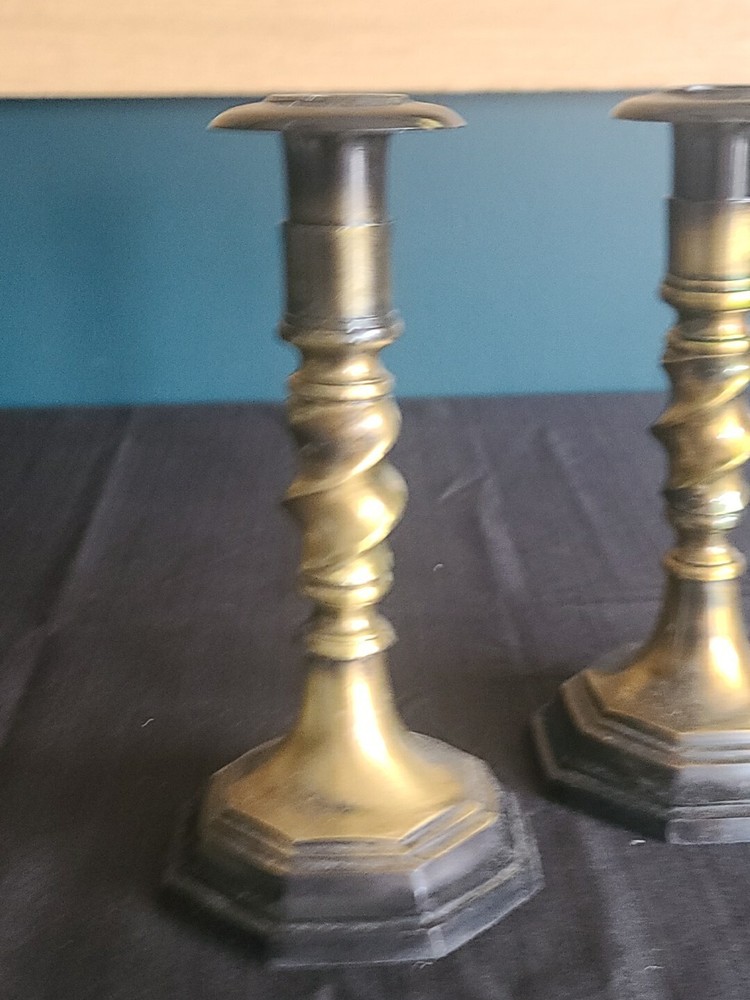 2 Ornate Solid Brass Candle Sticks Made In India EUC