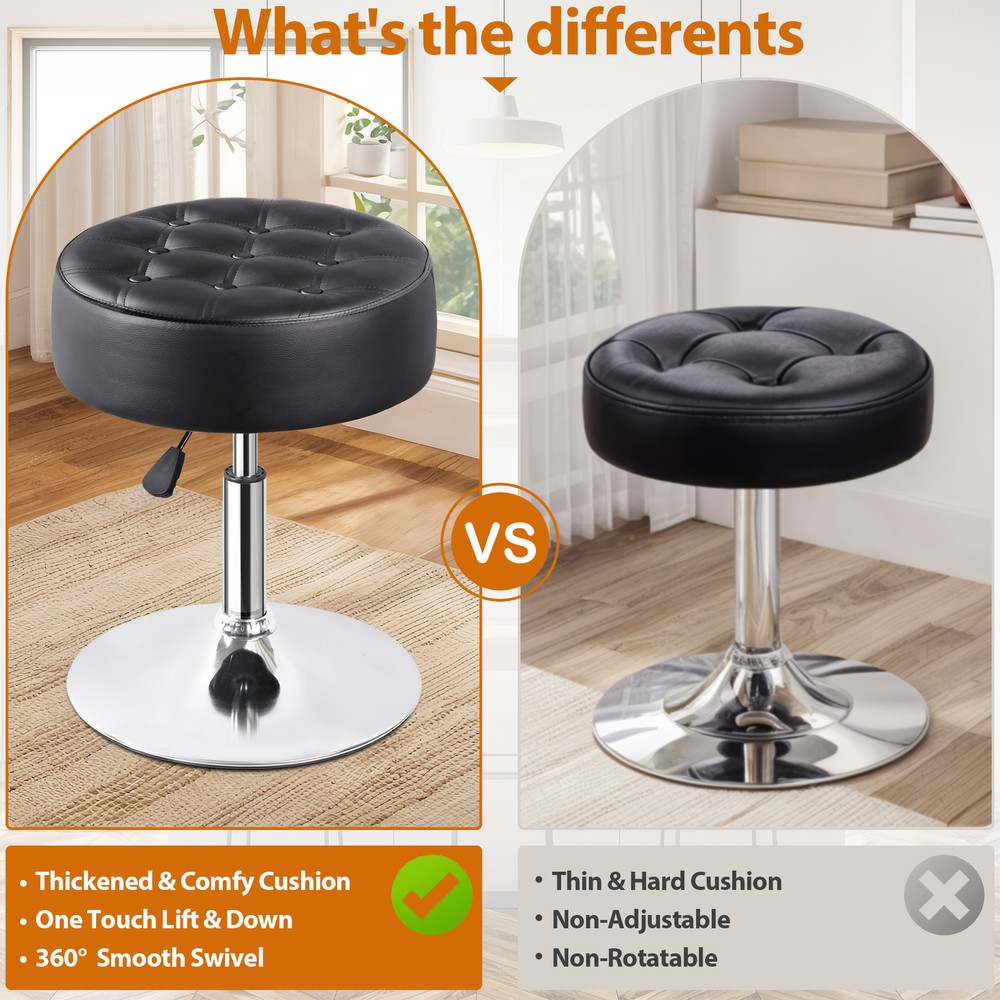 4PCS Adjustable Round Ottoman Stool Vanity Stool PU Leather Swivel Makeup Stool