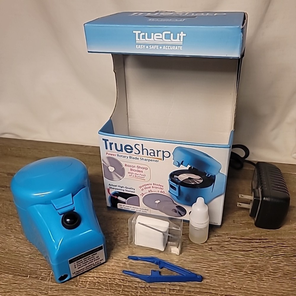 TRUE SHARP TrueCut High Quality Power Rotary Blade Sharpener Blue