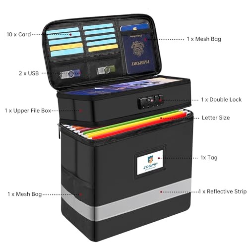 Fireproof File Box with Lock, 2 Layer Document Box Storage Small-2 Layer Black