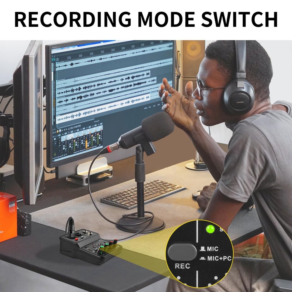 XTUGA USB Audio Interface+48V Phantom Power with 3.55m Microphone Jack,2i2 Audio
