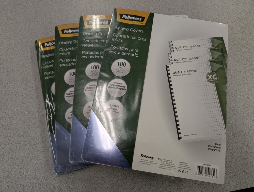 Fellowes Binding Covers, 100-PACK, Oversized, Midweight, Clear [CRC 52309]