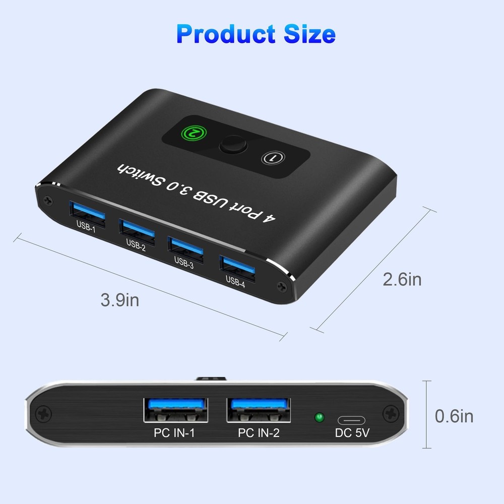 USB Switch, USB Switcher 2 Computers, USB 3.0 Switch Sharing 4 USB Devices KV...