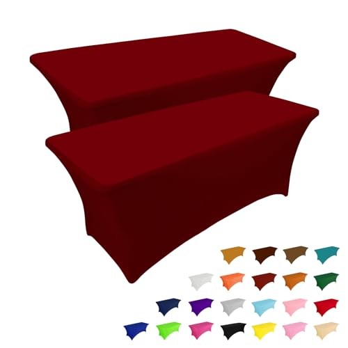 2 Pack 8FT Table Cloth for Rectangular Fitted Events 8 Ft - 2 Pcs Burgundy