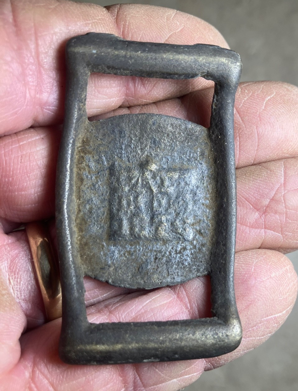 Larger unknown brass buckle dated 1875?-Found Ft Bayard New Mexico area