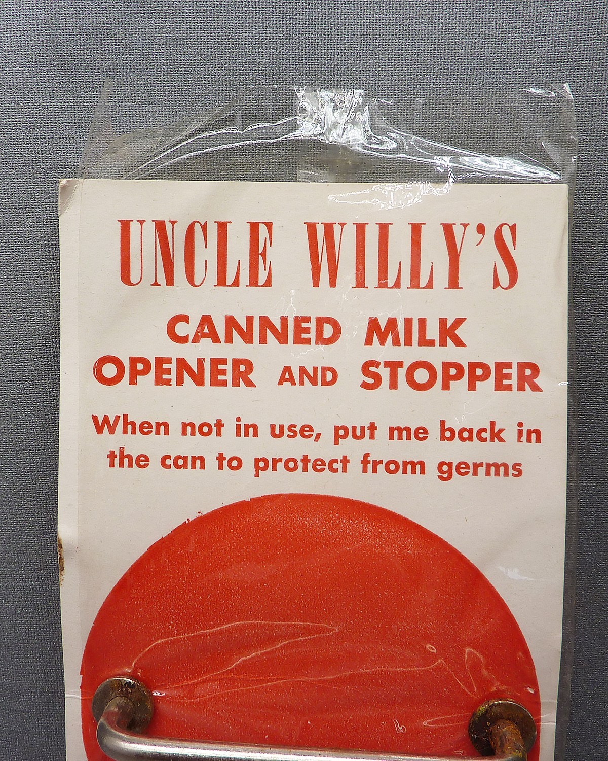 Vintage Uncle Willy's Canned Milk Opener and Stopper, Chico, CA 1950's