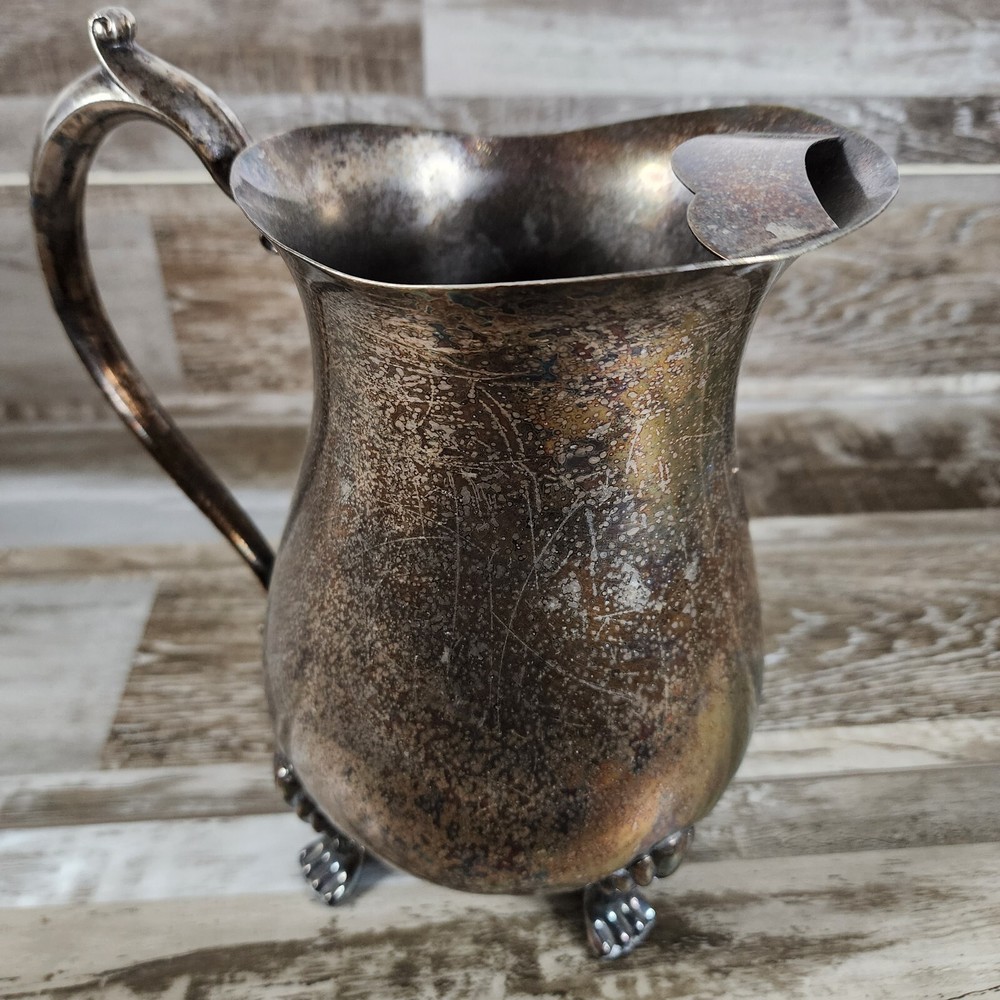 Vintage Silver Plate Leonard Silverplate Footed Water Pitcher With Ice Lip