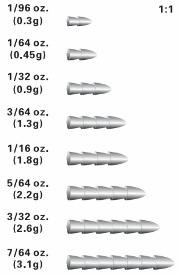 Tungsten Nail Sinker Weights for Soft Plastic Baits 10 pack- Choose Size