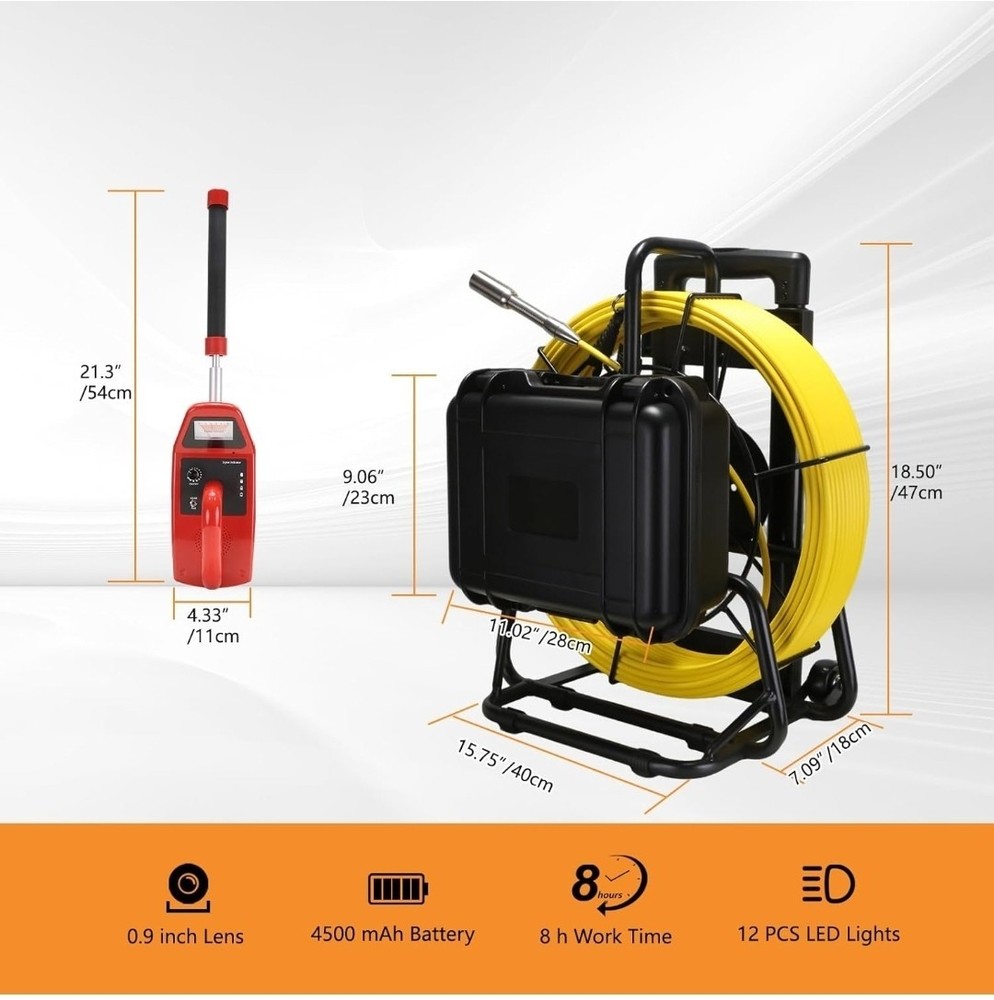 Sewer Camera with Locator,165FT/50M,Pull Handle,Self Leveling,7MM Cable,9'' IPS