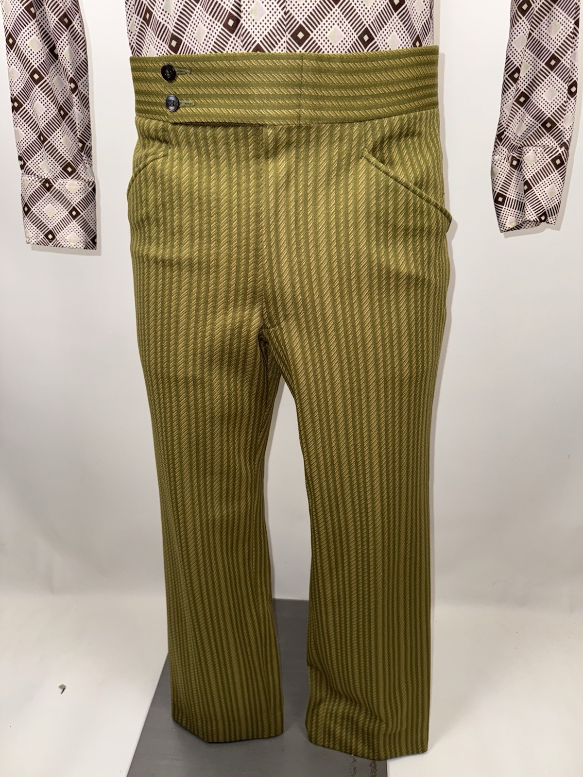 Vtg 60s Pants Mens 34 28 Marx Made Leisure Suit MCM Mod Beatnik Stripe Polyester