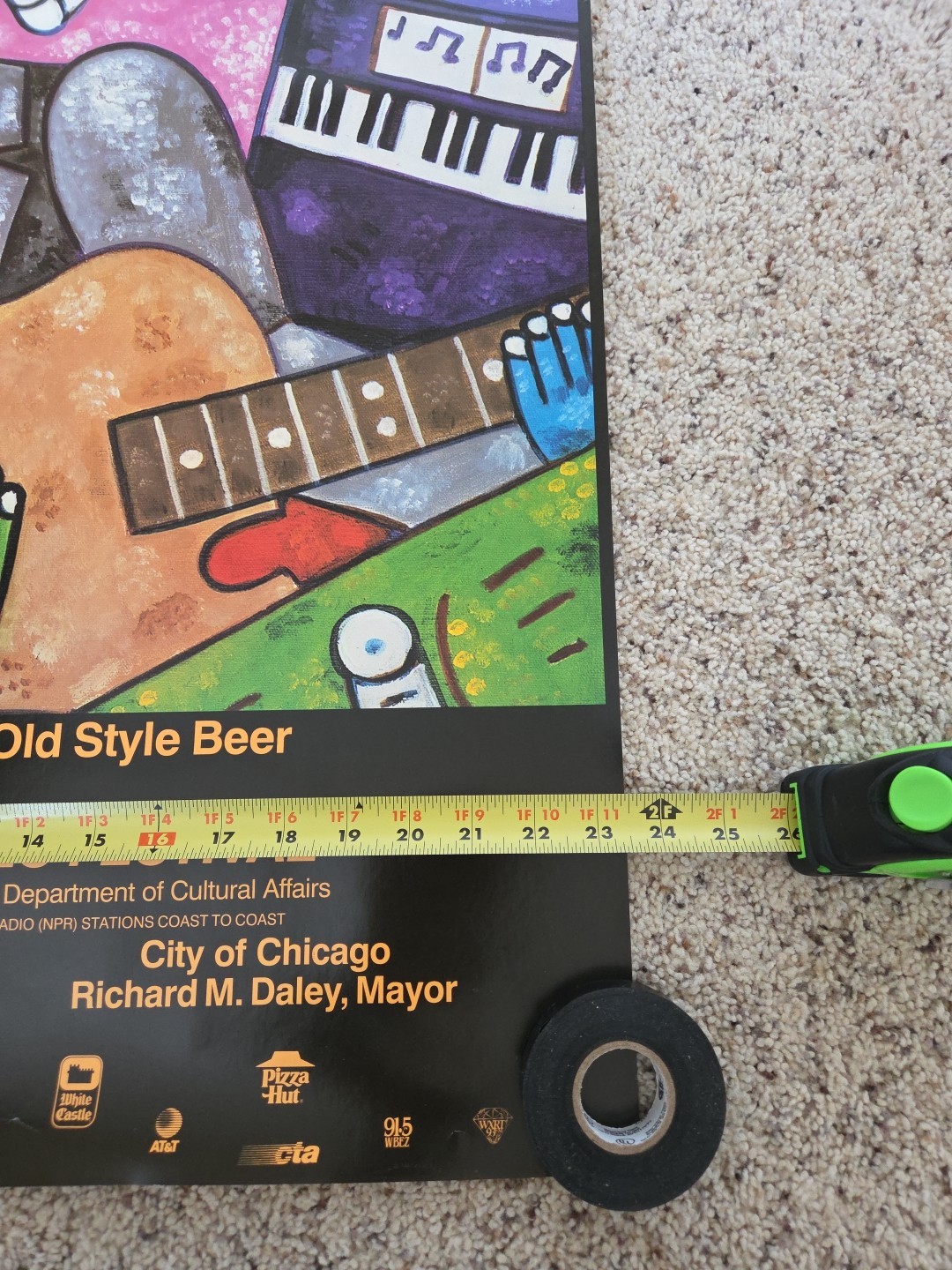 Vtg Original Chicago Blues Festival 1989 Poster 36" x 23 1/2" Old Style Beer 80s