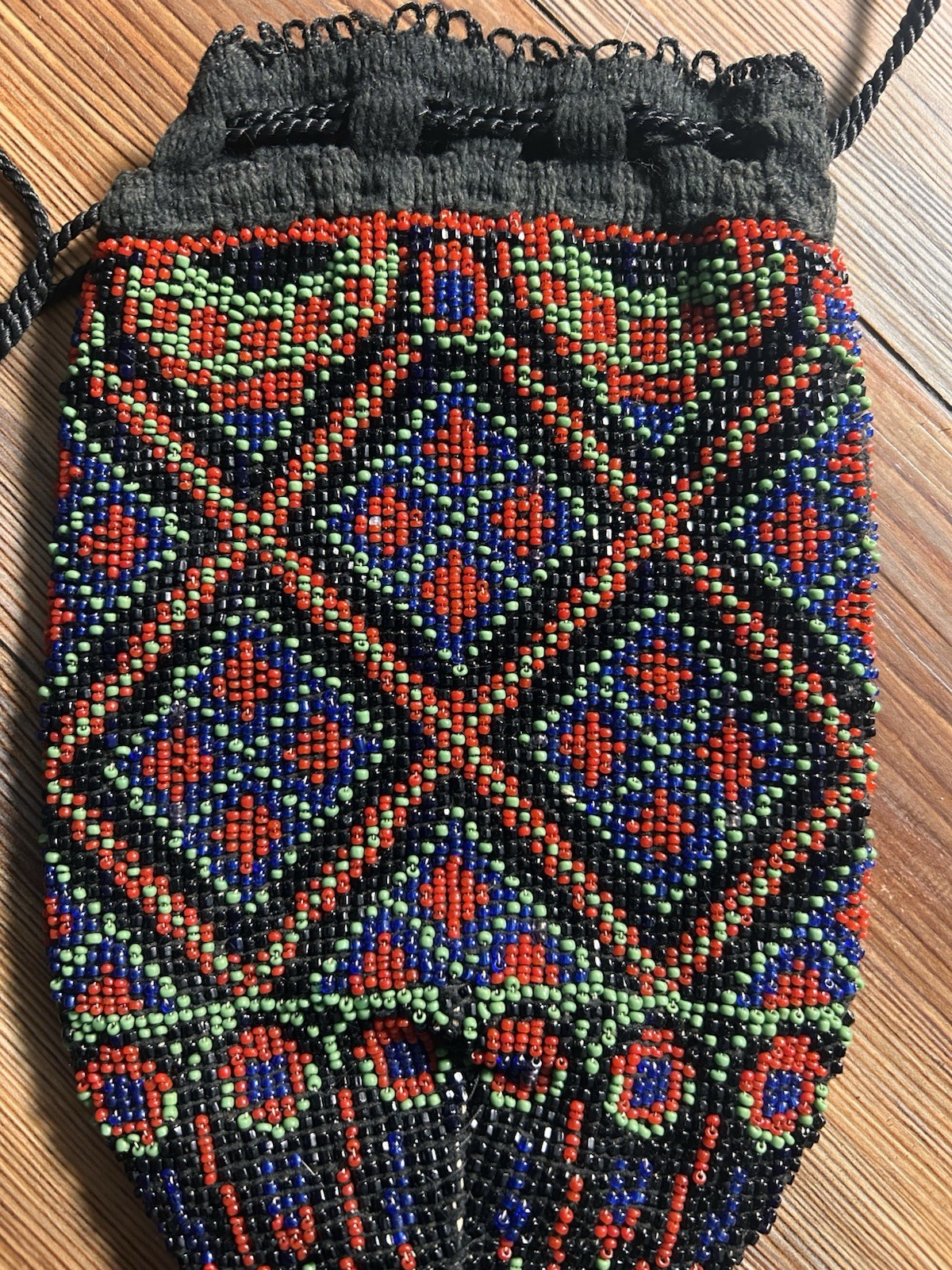 BEADED RETICULE Drawstring Purse Pouch ART DECO Victorian Flapper Geometric