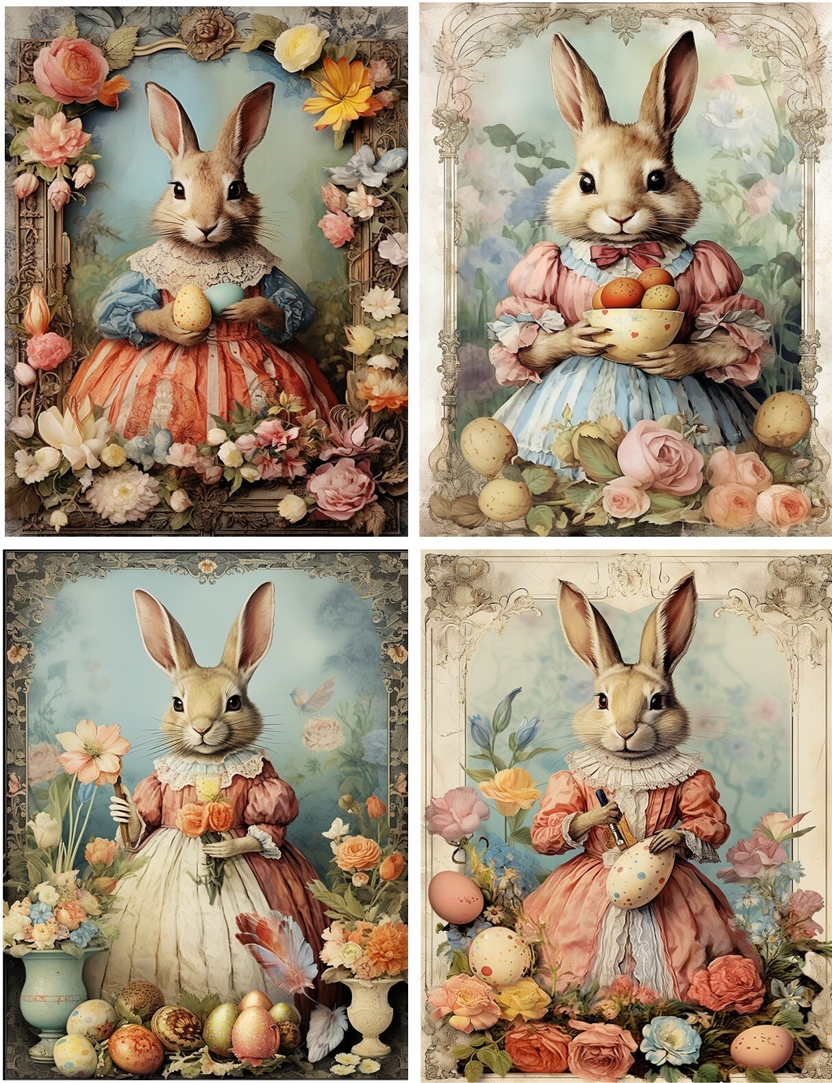 8 VINTAGE EASTER BUNNY EASTER EGGS GLOSSY BLANK CARD FOLD OUT WITH ENVELOPES