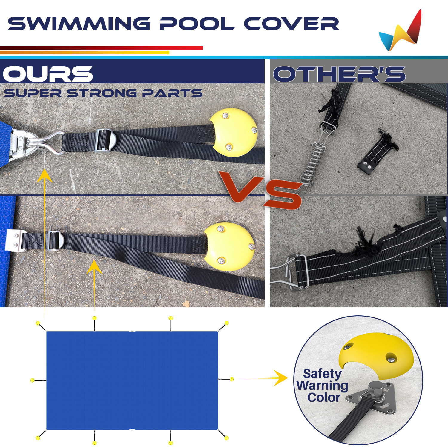 Winter Pool Cover Rectangle Heavy Duty Safety Inground Swimming Pool Cover Blue