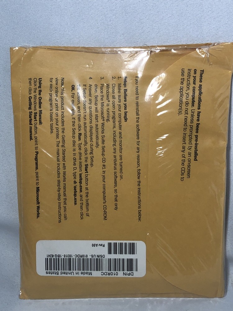 Microsoft Works Suite 2001 PC Complete 6 CD Set Discs Sealed Never Opened