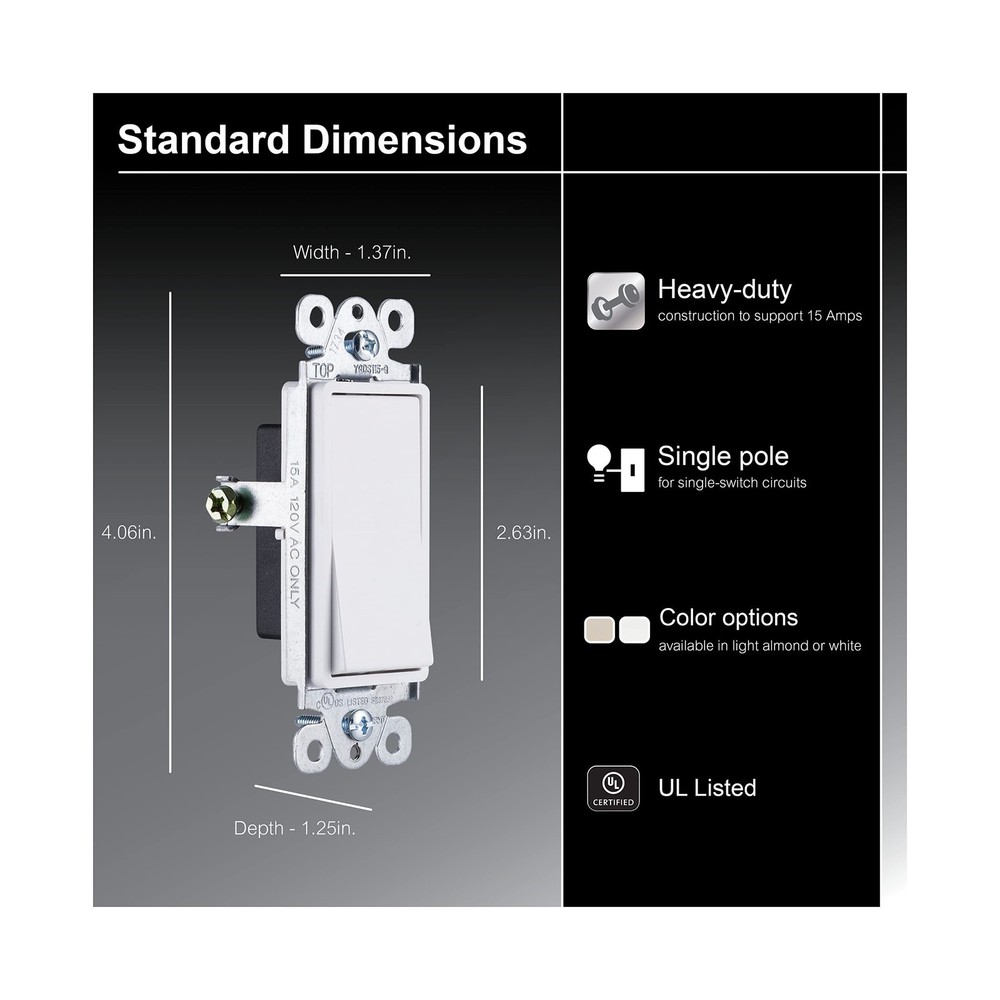 GE Paddle Rocker Switch - Single Pole Switch, On/Off, Replacement for Light S...