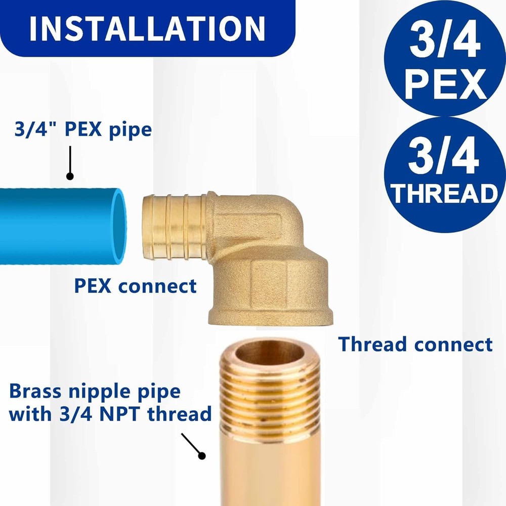 (10 Pack) Lidertik 3/4 PEX 3/4" x Thread Pack), Brass