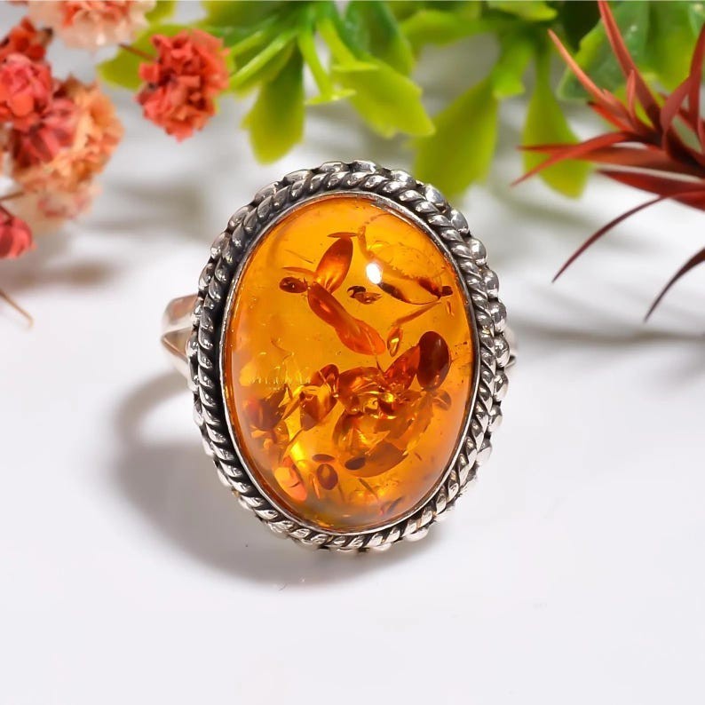 Baltic Amber Solid 925 Sterling Silver Statement Handmade Ring, All Size M1545