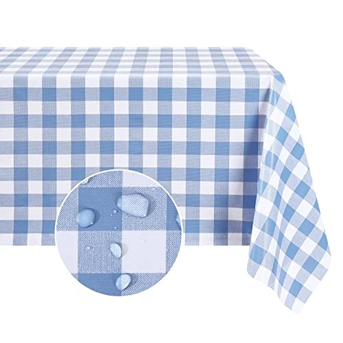 Rectangle Vinyl Tablecloth, 100% 54" x 78" (Rectangular) Light Blue Plaid