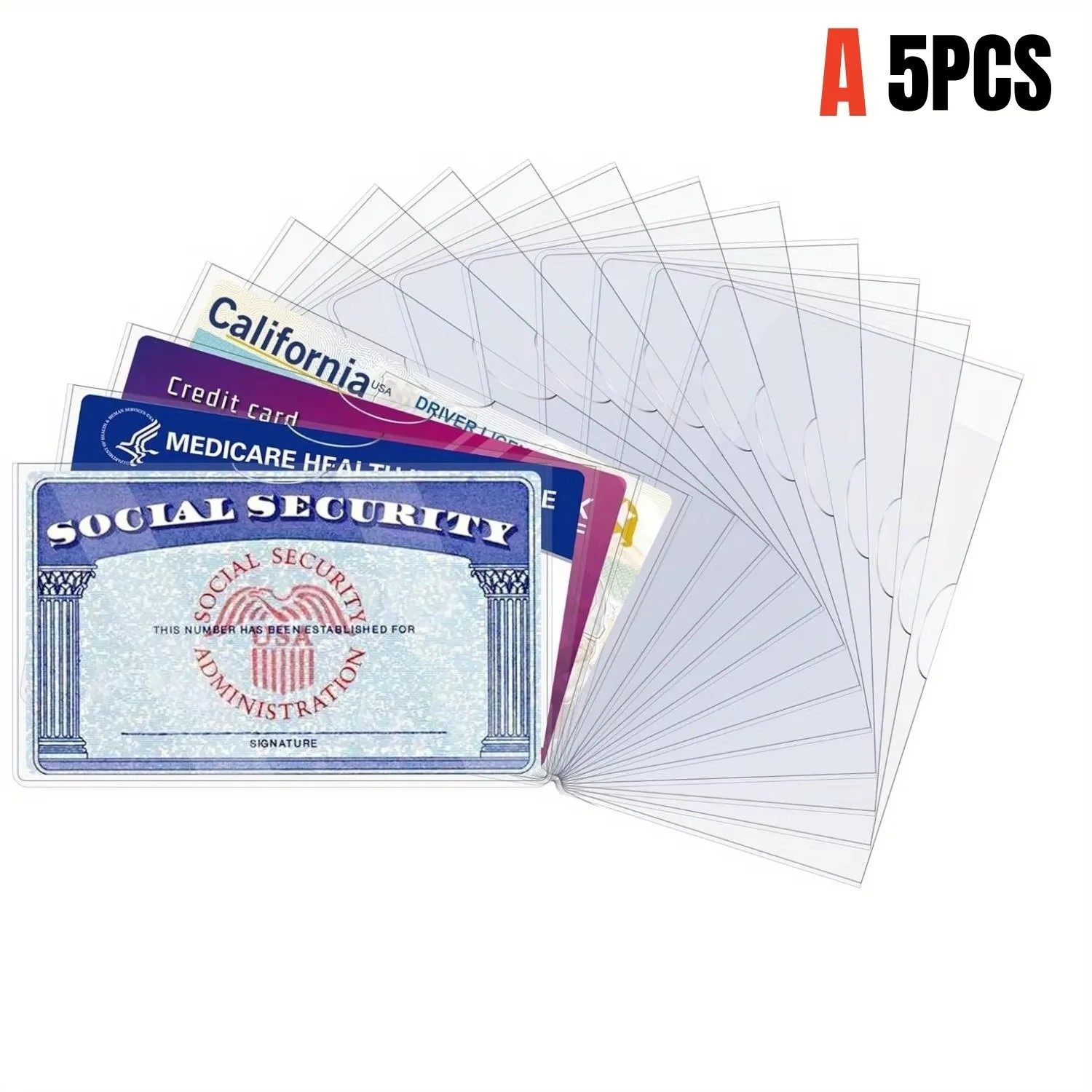 5-Pack Medicare Holder Protector Sleeves Clear PVC For Credit Card Business Card