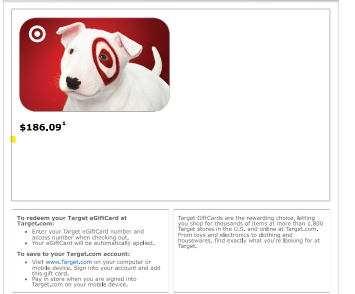 $186.09 Target e-  Gift Card