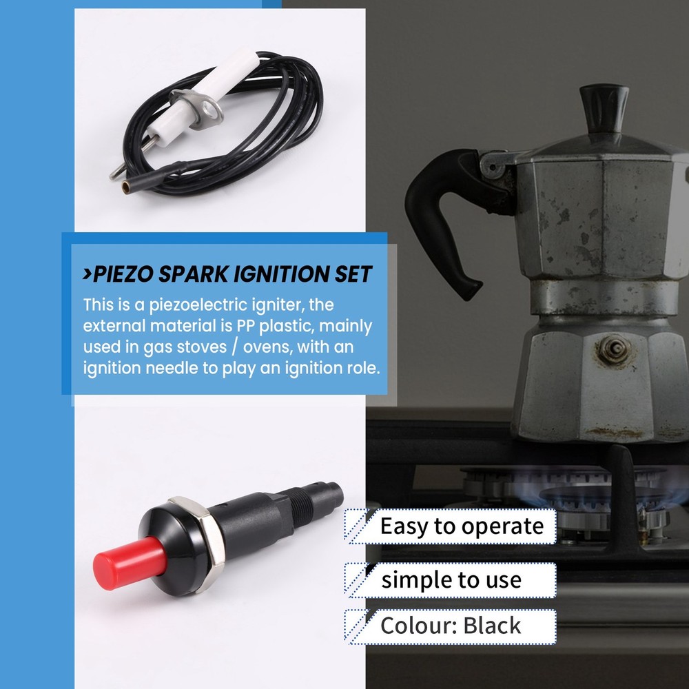 Piezo Ignition Set With Cable 1000Mm Long Push Button Kitchen For9978