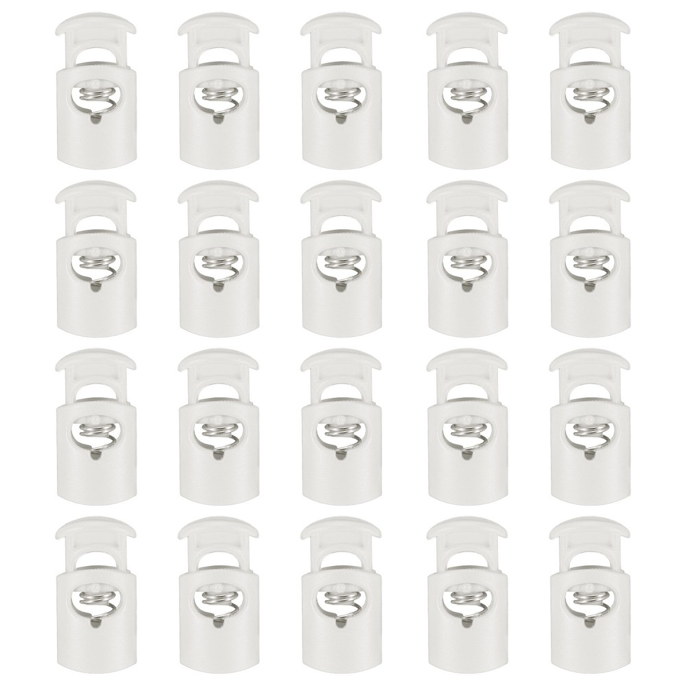 20pcs Cord Lock Single Hole Spring Toggle Stopper for Drawstring, White
