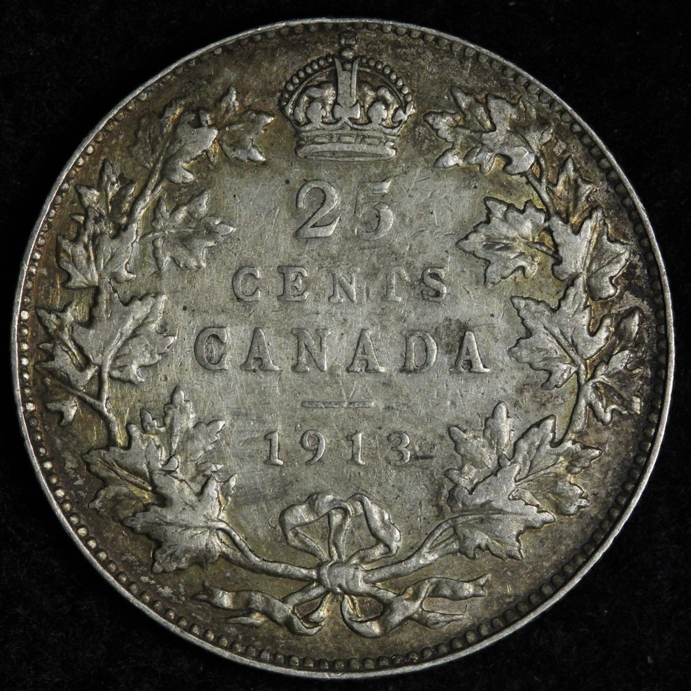 1913 Canada SILVER Twenty Five Cents XF E336 DURCH
