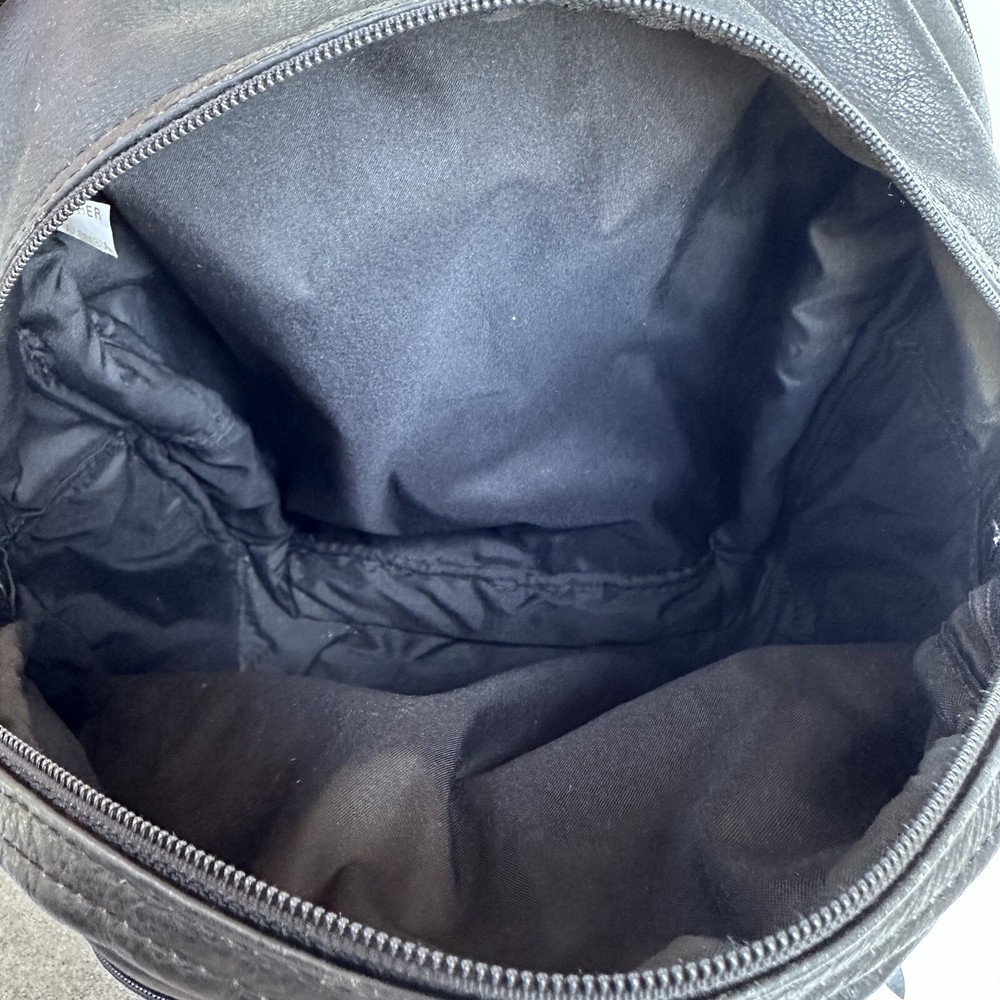 Expandable Black Leather Backpack w/Many Pockets