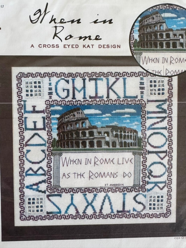 Cross Eyed Kat Cross Stitch Sampler Pattern WHEN IN ROME Kat Rocha