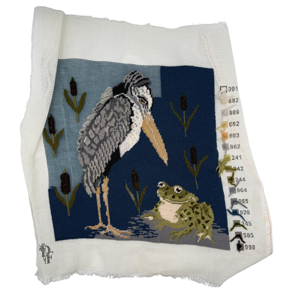 Beth Russell Frog & Stork Almost Completed Needlepoint Canvas Panel De Morgan