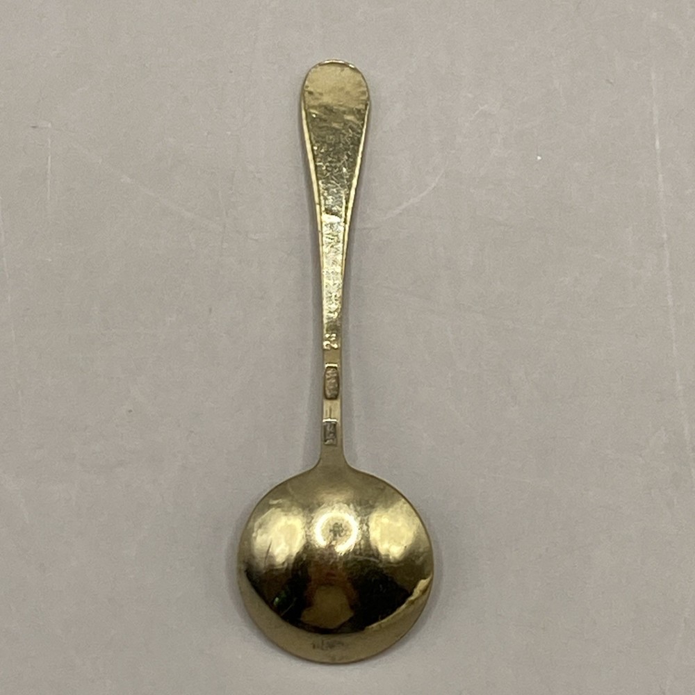 Soviet c.1908 Russian Enamel Silver Salt Spoon Marked 875 3rd Artel Workshop