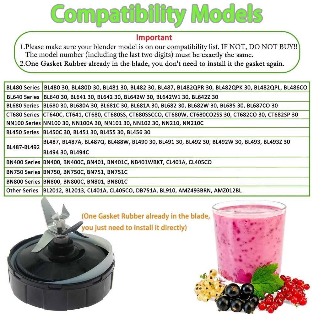 Ninja Blender Replacement Cups and 7-Fin Blade Compatible with Multiple Models