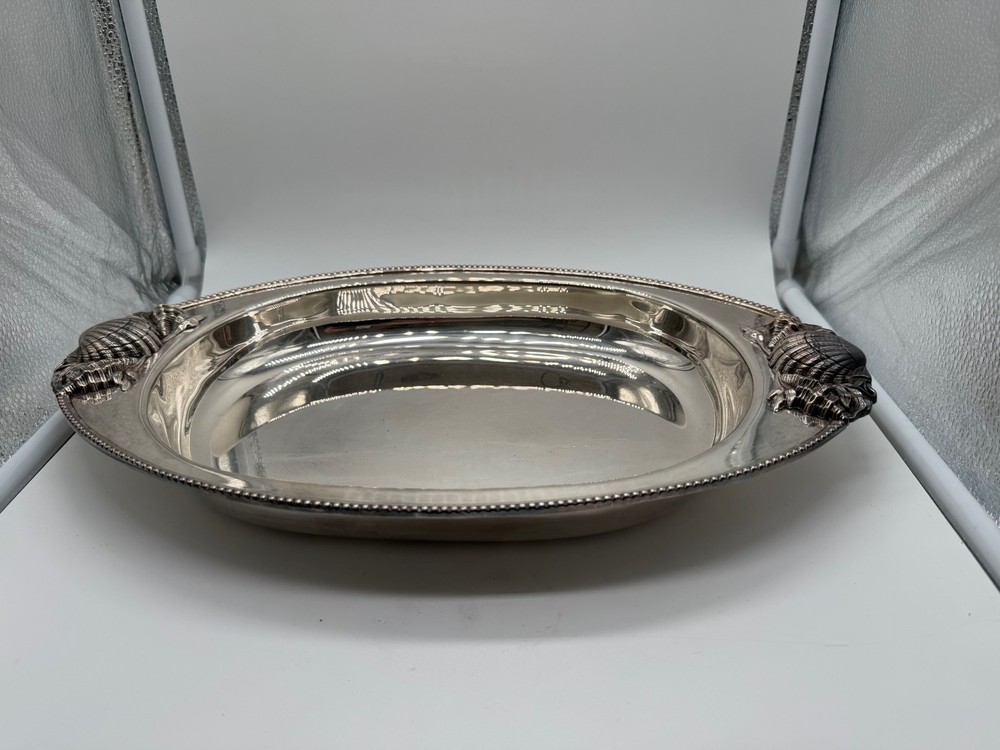 Vintage Topazio Casquinha Silver Plated Oval Serving Dish w/ Shell Motif