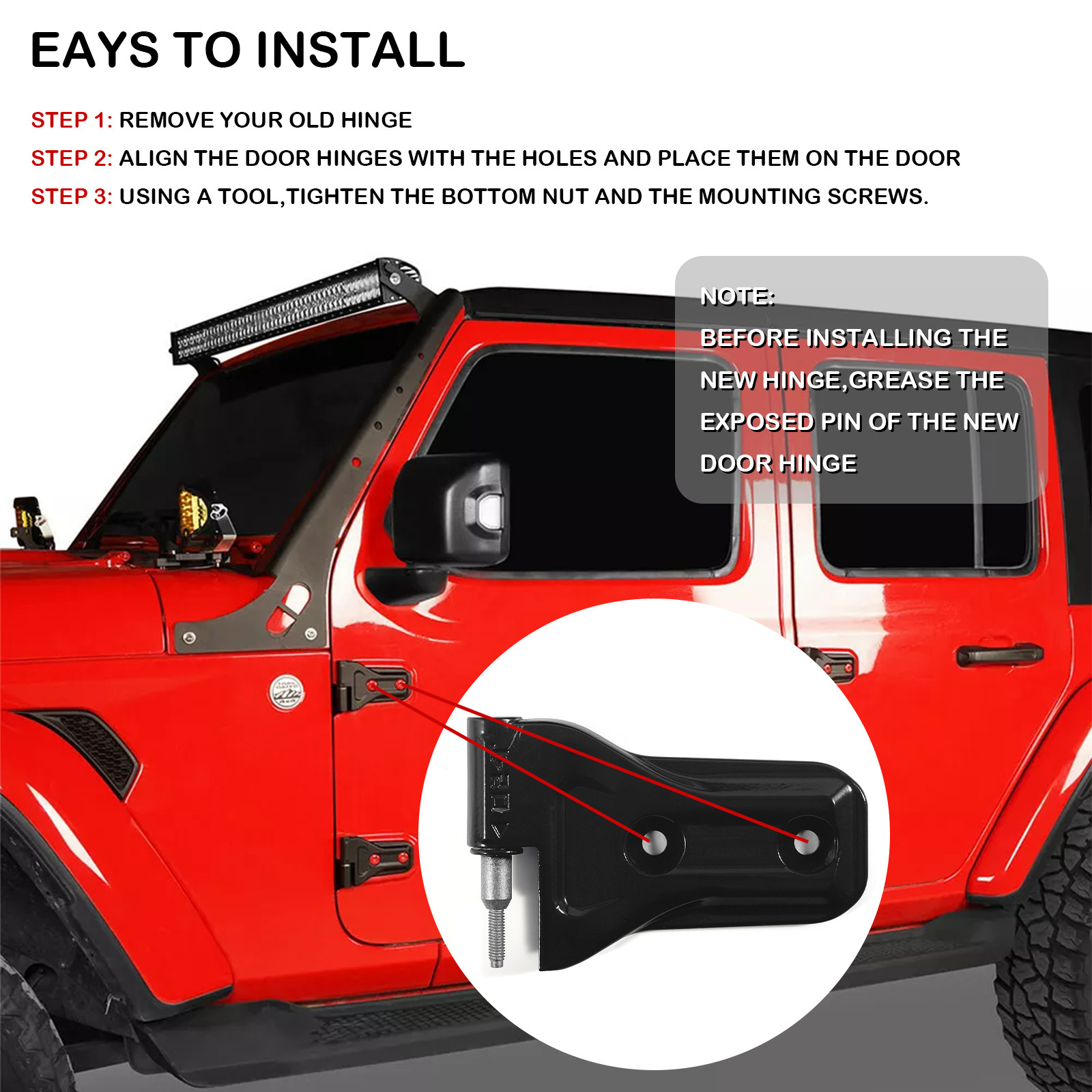 For 2018-2025 Jeep Wrangler JL Body Door Hinge Replacement Set Powder Coat 16pcs